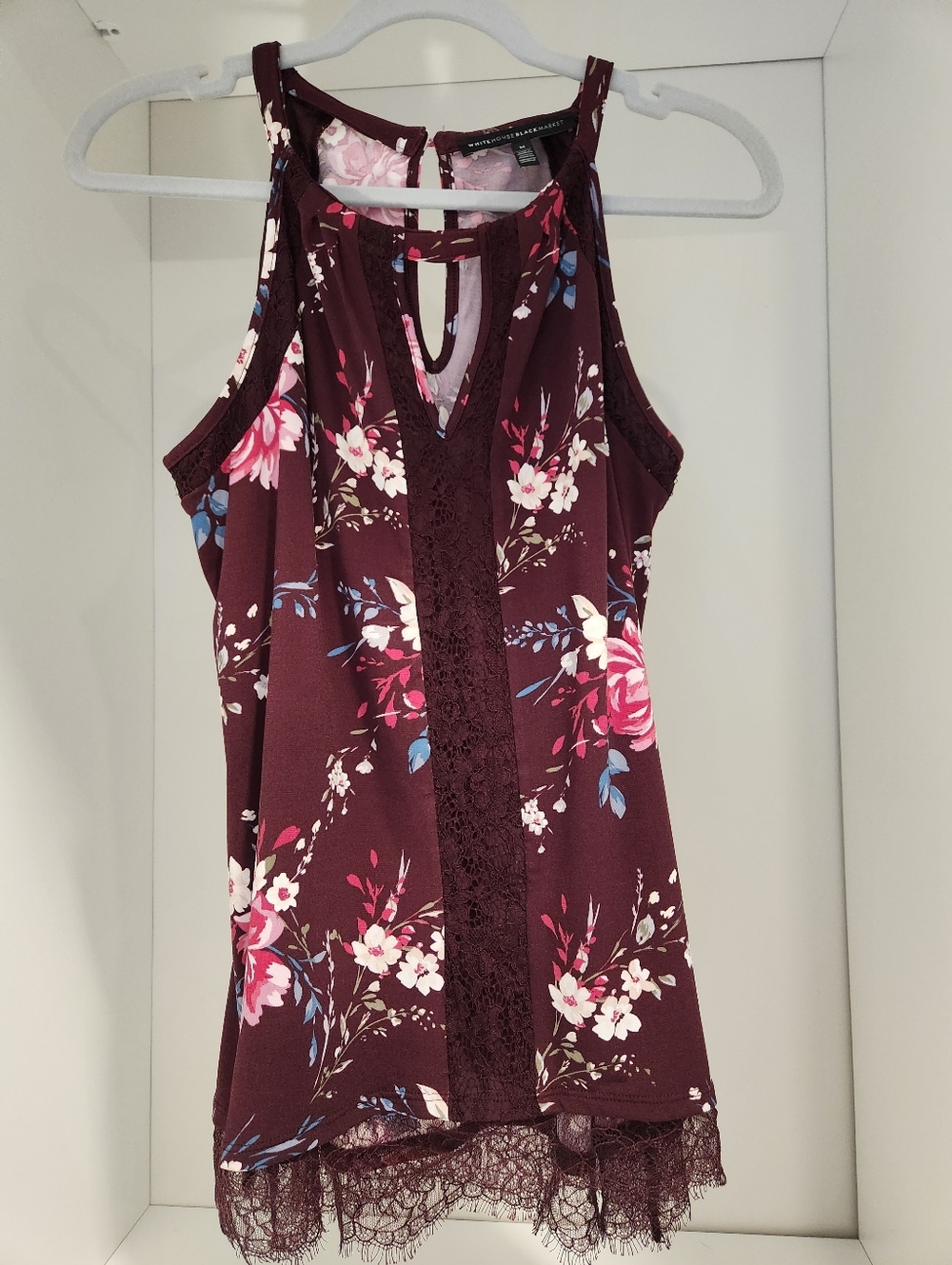 White House Black Market Floral Lace-Trim Camisole - Burgundy & Pink